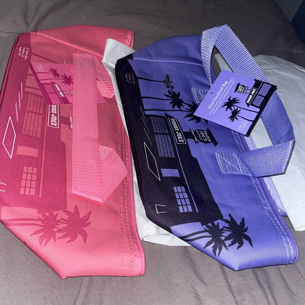NWT pink and purple Trader Joe’s tote lunch cooler bags (price for both)